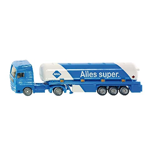 SIKU 1626, Camión cisterna articulado, Metal/Plástico, 1:87, Azul/Blanco, Diseño ARAL, Vehículo de juguete para niños, Ruedas de goma