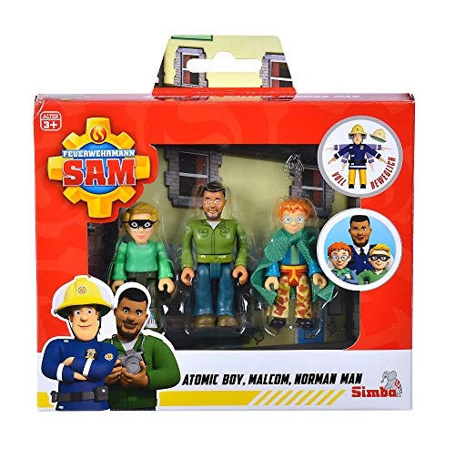 Simba 109251091 Sam el Bombero Sam superhéroes / policía Malcom, Norman y James / Totalmente articulado / 7,5 cm