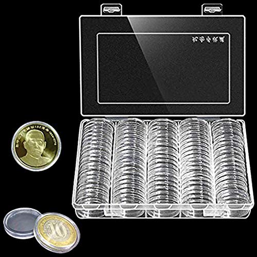 SIMUER 100 Pcs Cápsulas de Monedas de Plástico Funda de Moneda Redonda Contenedor para Materiales de Colección de Monedas Transparente (30 mm)