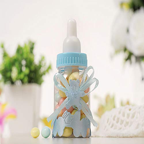 Siumir Biberón de Plástico Mini Botella de Caramelo Caja de Regalo 12 PCS para Fiesta de Baby Shower, Cumpleaños Fiesta (Azul)