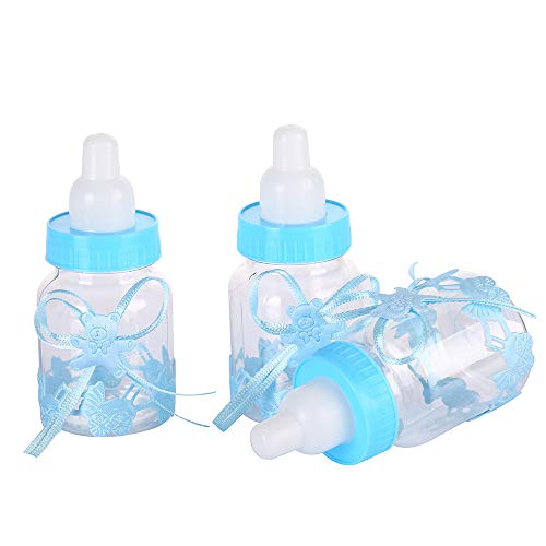 Siumir Biberón de Plástico Mini Botella de Caramelo Caja de Regalo 12 PCS para Fiesta de Baby Shower, Cumpleaños Fiesta (Azul)