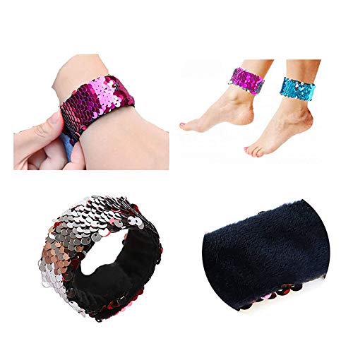 Slap Bracelets, 6 Piezas Reversible Glitter Snap Wristbands Sequins Bracelets,Pulseras de Juguete,Regalo de Fiesta de cumpleaños para niños y niñas favores