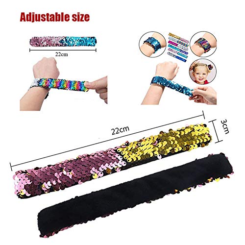 Slap Bracelets, 6 Piezas Reversible Glitter Snap Wristbands Sequins Bracelets,Pulseras de Juguete,Regalo de Fiesta de cumpleaños para niños y niñas favores