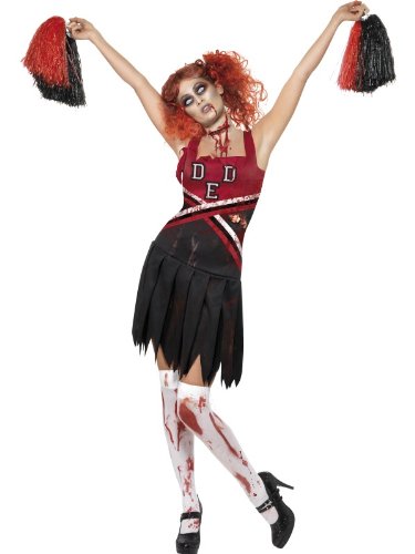 Smiffys-32902L Halloween Disfraz de Animadora High School Horror, con Vestido y Pompones, Color Rojo y Negro, L-EU Tamaño 44-46 (Smiffy'S 32902L)