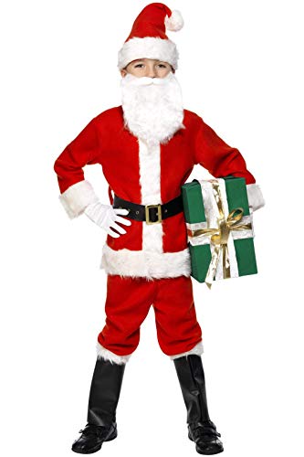 Smiffys-34584L Disfraz de Santa, con Chaqueta, pantalón, cinturón, Gorro, Guantes, Fundas, Color Rojo, L-Edad 10-12 años (Smiffy'S 34584L)