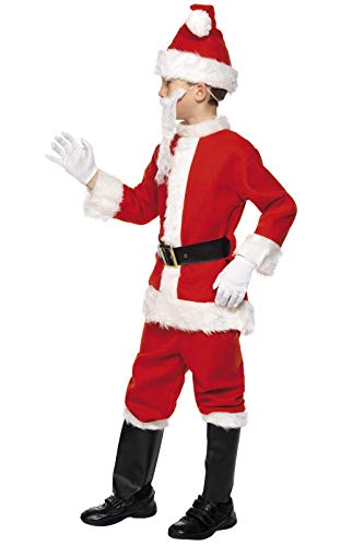 Smiffys-34584L Disfraz de Santa, con Chaqueta, pantalón, cinturón, Gorro, Guantes, Fundas, Color Rojo, L-Edad 10-12 años (Smiffy'S 34584L)
