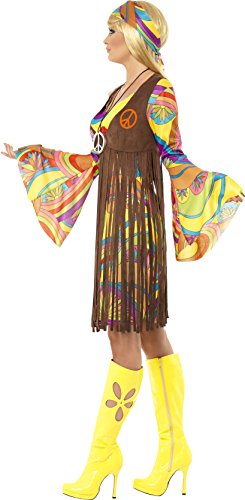 Smiffys-35531m Chica estupenda de los 60, con Vestido, Chaleco Estampado y Banda para el Pelo, Color marrón, M-EU Tamaño 40-42 (Smiffy'S 35531M)