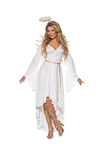 Smiffys-36977L Disfraz de ángel-Adulto, con Vestido, cinturón, Aureola y alas, Color Blanco, L-EU Tamaño 44-46 (Smiffy'S 36977L)