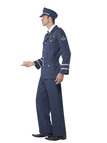 Smiffys-38830L Disfraz de capitán de la fuerza aérea de la 2a Guerra Mundial, con pantalones, chaqueta, sombrero y corbata, color azul, L-Tamaño 42"-44" (Smiffy's 38830L) , color/modelo surtido