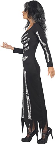 Smiffys-38873s Disfraz de Esqueleto, con Vestido ceñido de Manga Larga, Color Negro, S-EU Tamaño 36-38 (Smiffy'S 38873S)