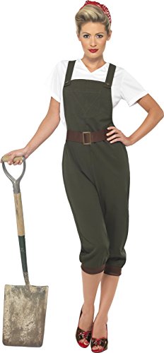 Smiffy'S 39491L Disfraz De Agricultora De La 2A Guerra Mundial Con Camiseta, Verde, L - Eu Tamaño 44-46