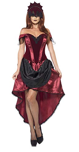 Smiffys-43743L Disfraz de vampiresa Veneciana, con Parte de Arriba, Falda y Adorno para la Cabe, Color Rojo, L-EU Tamaño 44-46 (Smiffy'S 43743L)