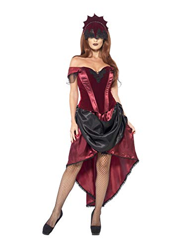Smiffys-43743L Disfraz de vampiresa Veneciana, con Parte de Arriba, Falda y Adorno para la Cabe, Color Rojo, L-EU Tamaño 44-46 (Smiffy'S 43743L)