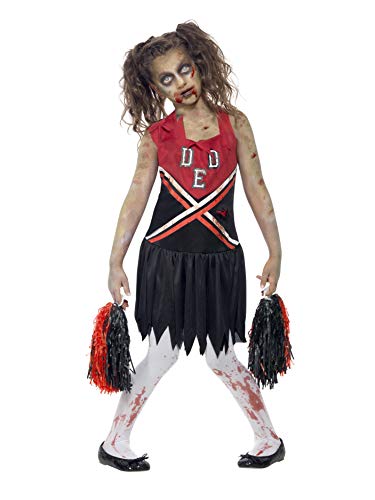 Smiffys Disfraz de animadora zombi, Rojo y negro, con vestido con manchas de sangre y pompones, 4-6 Años