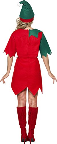 Smiffys Disfraz de elfa con gorro y túnica, Rojo y verde, Medium