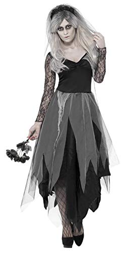 Smiffys Graveyard Bride Costume Disfraz de novia de cementerio, color gris, XXL-UK Size 24-26 (43729X2)