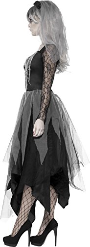 Smiffy's Smiffys-43729L Disfraz de Novia de Cementerio, con Vestido y Velo con Rosas, Color Negro, L - EU Tamaño 44-46 43729L