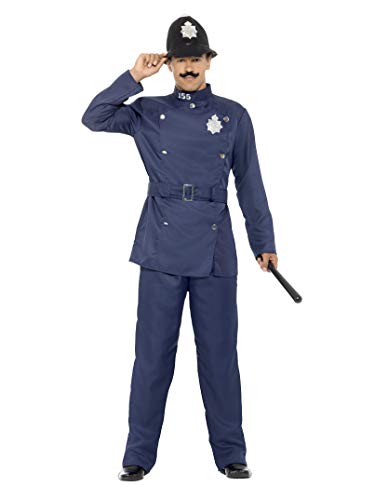 Smiffy's Smiffys-45626M Disfraz de policía de Londres, con Pantalones, Chaqueta y Sombrero, Color Azul, M-Tamaño 38"-40" 45626M