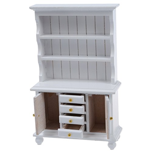 SODIAL (R) 1/12 casa de munecas muebles en miniatura de madera del gabinete multifuncion Estanteria blanca
