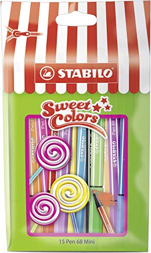 STABILO Pen 68 mini - Rotulador premium mini - Edición limitada Sweet Colors - Estuche con 15 colores
