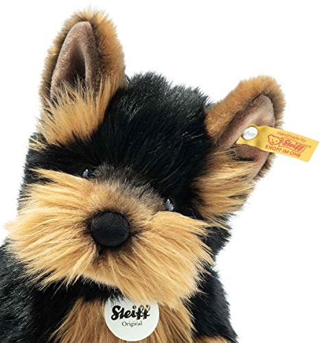 Steiff 76923 - Perro de Peluche Original de Herkules Yorkshire Terrier, Aprox. 24 cm, diseño de botón en la Oreja, Color marrón y Negro