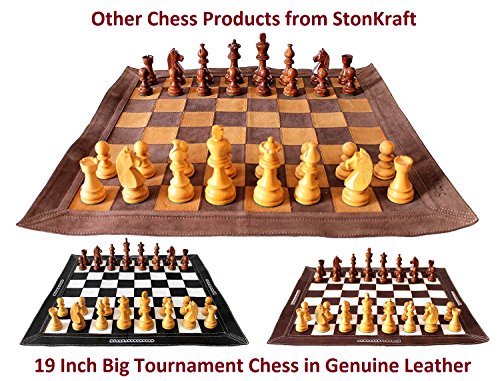 StonKraft - 43x43 cm Juego de ajedrez Plegable de Vinilo de Torneo de con Piezas de plástico sólidas (con una Reina Extra) - Ideal para Jugadores Profesionales de ajedrez