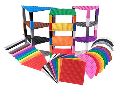 Strictly Briks Rainbow - Pack de 36 Bases para Construir - Formas Triangulares, semicirculares y cuadradas - con 60 Ladrillos separadores - Compatibles con Todas Las Grandes Marcas - 15,24 cm