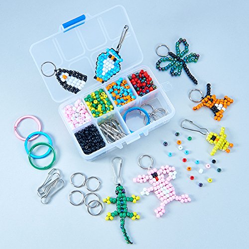 SUNNYCLUE 1 Caja de 1000+ Unidades Perlas Abalorios para llaveros Manualidades Kits para Hacer bisutería niños Incluye Llavero y cordón – Hace 10 Mascotas de Cuentas