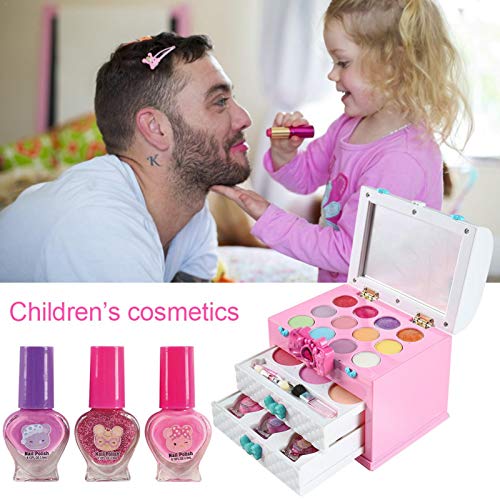 Sunnyushine Set de maquillaje para niños, kit de belleza para juegos de rol, juguetes para juegos de rol, con maleta de princesa, juego de maquillaje para niñas