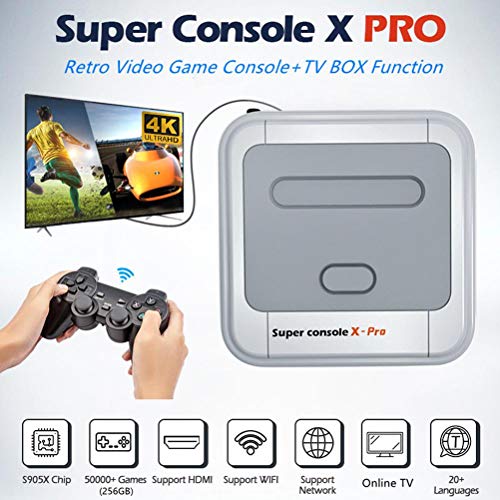 Super Consola X Pro, WiFi 4K Salida HDMI Inalámbrico Retro Mini Televisión Vídeo Jugador Incorporado 48 Emuladores 30000+ Juegos