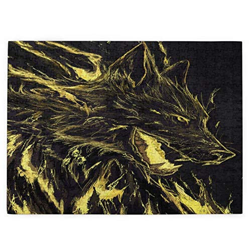 SYDIYIWL Rompecabezas de madera con diseño de lobo de rabia dorada de 520 piezas