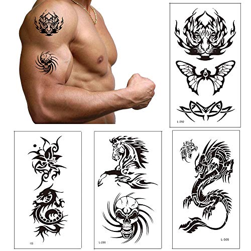 Tatuajes temporales para adultos, Vibury 21 Hojas Temporales temporär Tattoo tatuaje cuerpo pegatinas Brazo pecho y espalda- Dragon Heartbeat Tiger Vine Escorpión gráfico cráneo