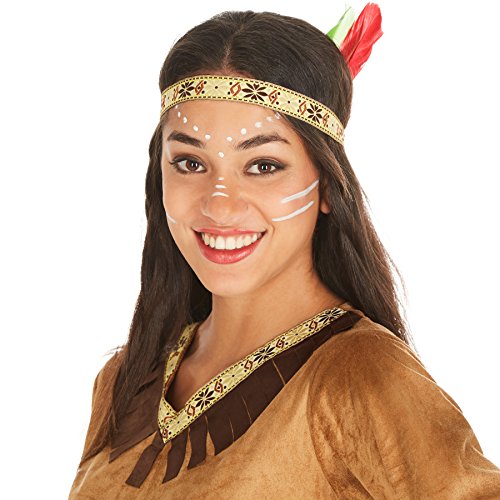 TecTake dressforfun Disfraz de India Apache para Mujer | Bonito Vestido Corto de poliéster imitación Aterciopelada + Cinta con Plumas para el Pelo (L | no. 300628)