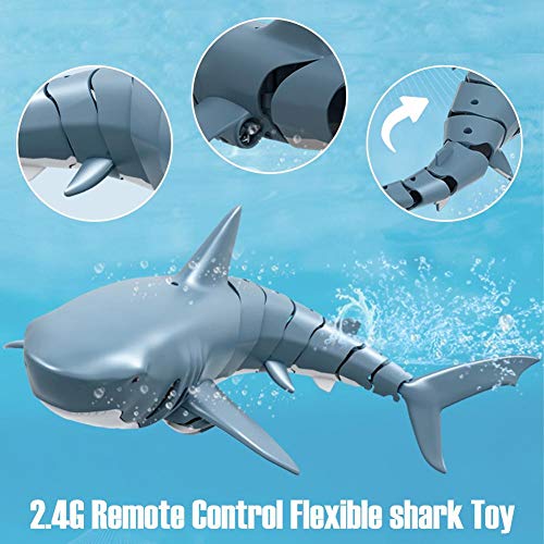 Telisii Juguete de tiburón 2020 con control remoto mejorado, simulación de 2,4 G, juguete de tiburón de tiburón teledirigido, recargable, resistente al agua, 4 canales, para baño, color azul