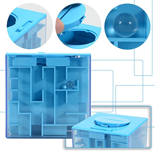 ThinkMax Money Maze, Put Cash Inside Puzzle Storage Box, Gran Regalo para niños y niños (Azul)