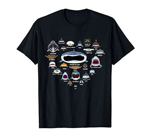 Tipos de tiburones, regalos de caras de tiburón para niños Camiseta