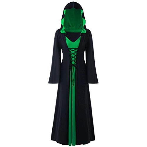 Tosonse Vestidos con Capucha Vintage para Mujer Vestido Largo De Patchwork con Cordones para Cosplay Gótico Medieval Disfraces De Halloween