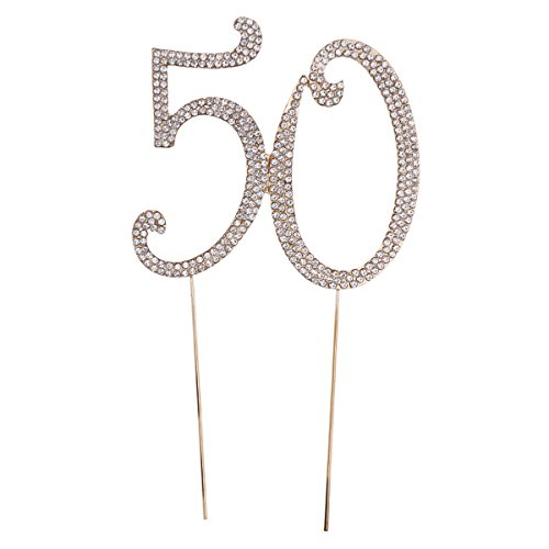 Toyvian 50. ° Cake Topper para la 50.a Fiesta de cumpleaños o Aniversario Crystal Rhinestones - Cake Topper Decorativo para artículos de Fiesta