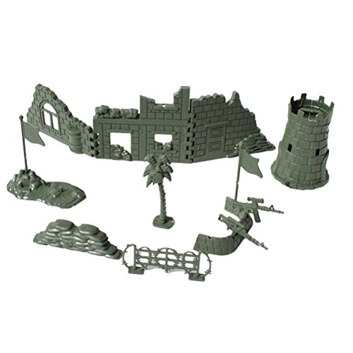 Toyvian Set de Juguetes Modelo de Valla Militar Conjunto de Bricolaje Bolsa de Arena perímetro Valla ruinas Modelo de Mesa de Arena (Verde del ejército)