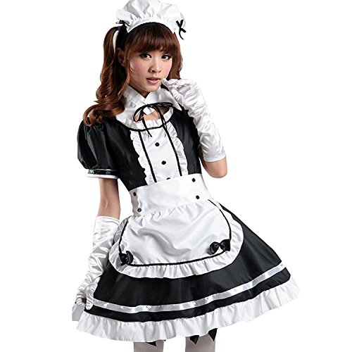 Tzm2016 - Disfraz Lolita para mujer. Disfraz criada francesa para Cosplay. El juego de 4 piezas, incluye: vestido, cofia, delantal, falso cuello, color negro, negro, X-Large