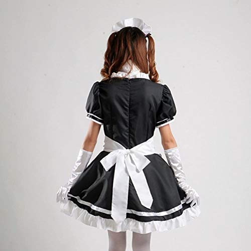 tzm2016 Women's Lolita French Maid Cosplay Costume, 4 pcs as a set including dress; headwear; apron; fake collar (black, Size S)