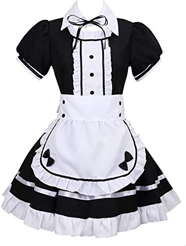 tzm2016 Women's Lolita French Maid Cosplay Costume, 4 pcs as a set including dress; headwear; apron; fake collar (black, Size S)
