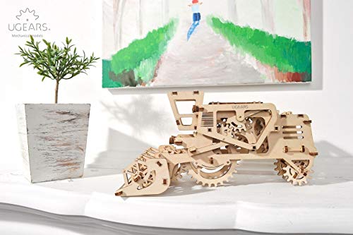 UGEARS-Mechanical 3D Combine Puzzle Harvester, Modelo cosechadora, Color Unfinished Wood (70010)
