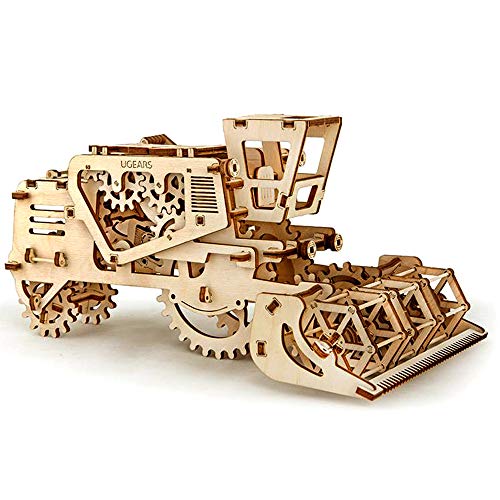 UGEARS-Mechanical 3D Combine Puzzle Harvester, Modelo cosechadora, Color Unfinished Wood (70010)