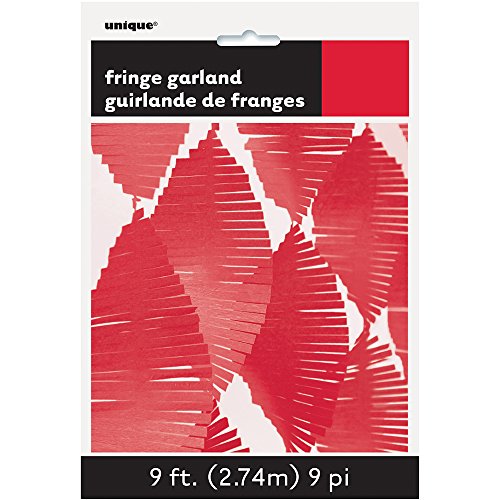 Unique Party- Guirnalda de flecos de papel de seda, Color rojo, 274 cm (63634)
