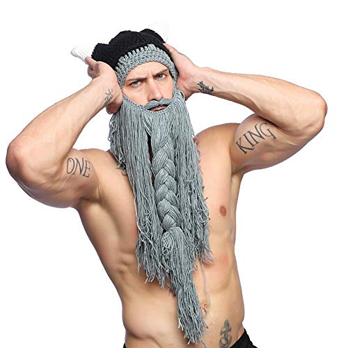 Unisex adulto divertido loco peluca barba larga vikingos gorros vikingos sombreros hecho a mano bárbaro invierno Cosplay disfraces de Halloween gorras