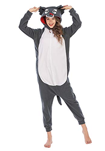 Unisex Pijamas para Adultos Cosplay Animales de Vestuario Ropa de Dormir Halloween y Navidad Gris Talla 146-159cm(S)