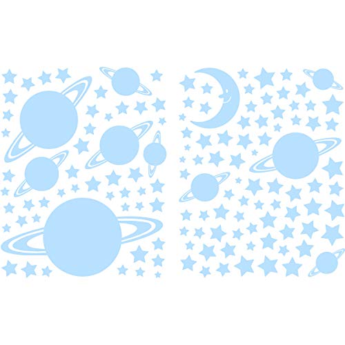 Univers Sticker - Adhesivo para 150 estrellas y planetas que brillan en la oscuridad, color azul
