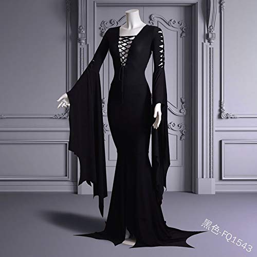 Updayday Vestido de Piso de Morticia Addams para Mujer Disfraz de Bruja Sexy Vestido gótico Vintage Halloween Carnaval Fiesta Cosplay Disfraces