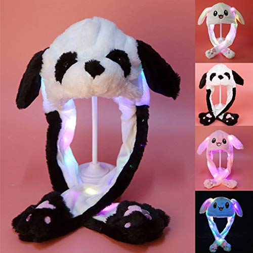 Vdn Djvn - Gorra para mujer, 1 pieza, de peluche luminoso, con orejas móviles, diseño de conejo, panda led, 60 cm, multicolor